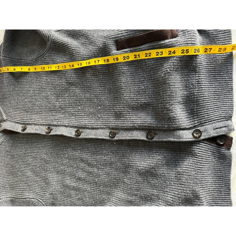 Peter Millar Mens XL‎ Grey Wool Cotton Ribbed Cardigan Sweater Elbow Patches